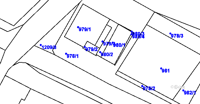 Parcela st. 980/2 v KÚ Hostomice pod Brdy, Katastrální mapa