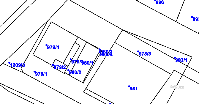 Parcela st. 980/4 v KÚ Hostomice pod Brdy, Katastrální mapa