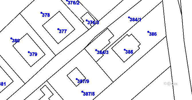 Parcela st. 384/3 v KÚ Hostomice pod Brdy, Katastrální mapa