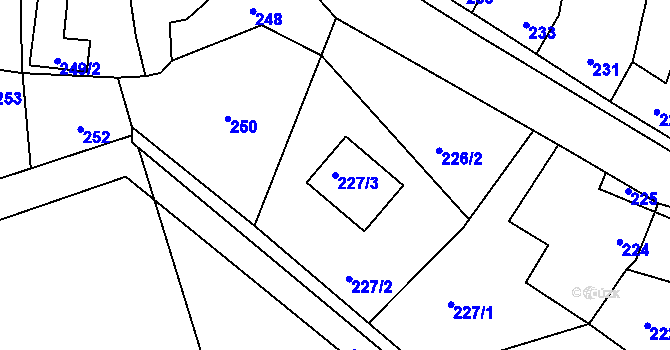 Parcela st. 227/3 v KÚ Hostomice pod Brdy, Katastrální mapa