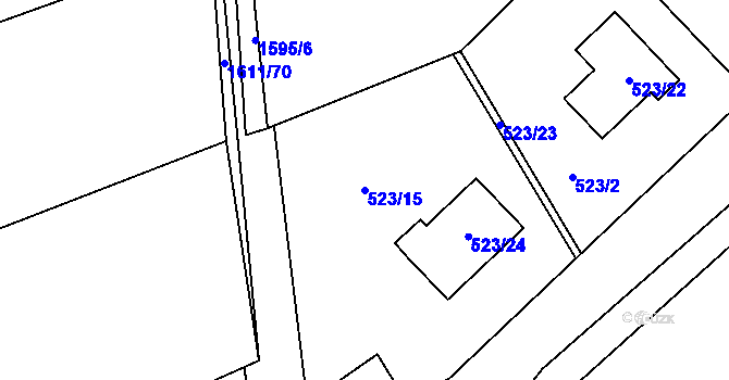 Parcela st. 523/15 v KÚ Hostomice pod Brdy, Katastrální mapa