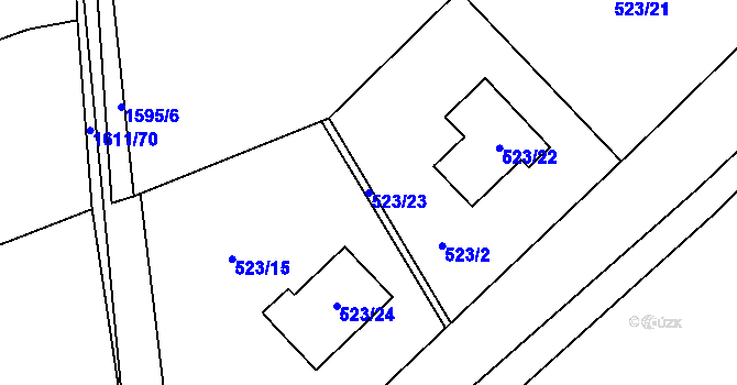 Parcela st. 523/23 v KÚ Hostomice pod Brdy, Katastrální mapa