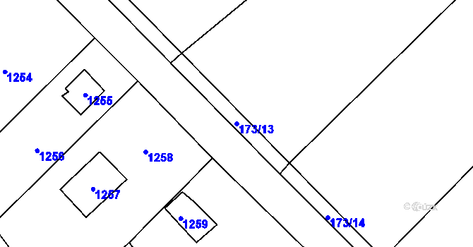 Parcela st. 173/13 v KÚ Hostomice pod Brdy, Katastrální mapa