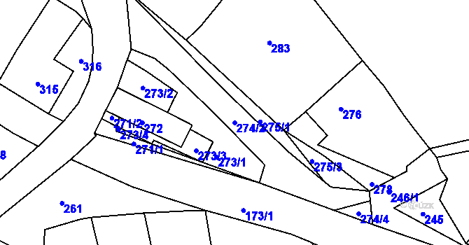 Parcela st. 274/2 v KÚ Hostomice pod Brdy, Katastrální mapa
