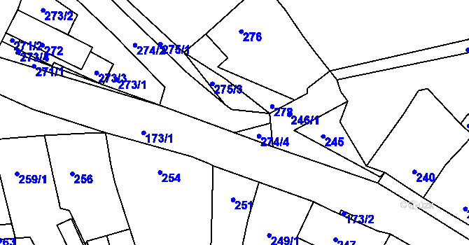 Parcela st. 274/3 v KÚ Hostomice pod Brdy, Katastrální mapa