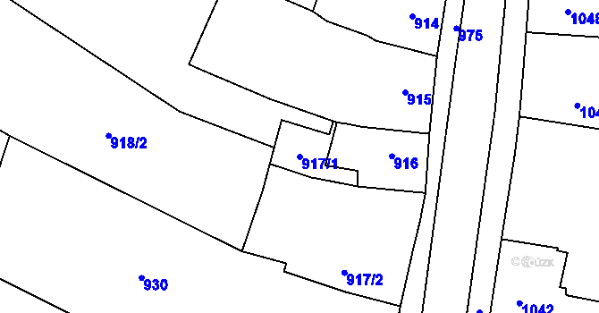 Parcela st. 917/1 v KÚ Hostomice pod Brdy, Katastrální mapa