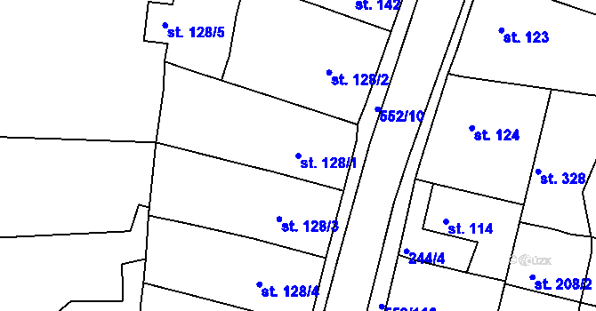 Parcela st. 128/1 v KÚ Hostomice nad Bílinou, Katastrální mapa