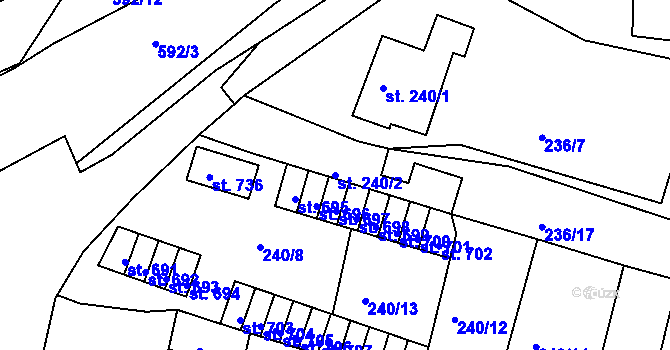 Parcela st. 240/2 v KÚ Hostomice nad Bílinou, Katastrální mapa
