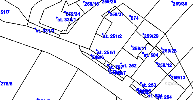 Parcela st. 251/1 v KÚ Hostomice nad Bílinou, Katastrální mapa