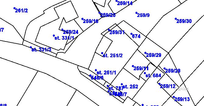 Parcela st. 251/2 v KÚ Hostomice nad Bílinou, Katastrální mapa