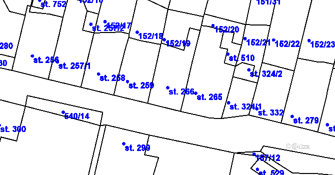 Parcela st. 266 v KÚ Hostomice nad Bílinou, Katastrální mapa
