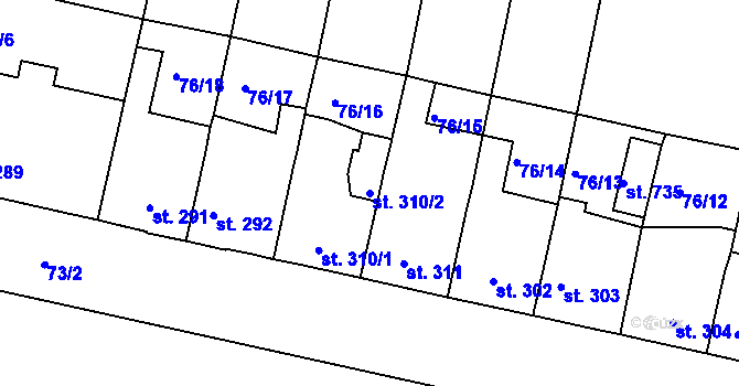 Parcela st. 310/2 v KÚ Hostomice nad Bílinou, Katastrální mapa