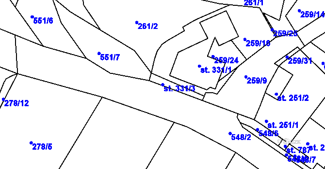 Parcela st. 331/3 v KÚ Hostomice nad Bílinou, Katastrální mapa