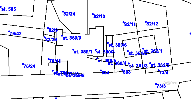 Parcela st. 360/3 v KÚ Hostomice nad Bílinou, Katastrální mapa