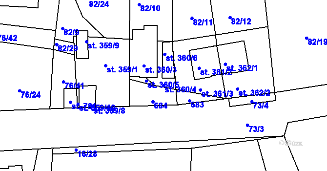 Parcela st. 360/4 v KÚ Hostomice nad Bílinou, Katastrální mapa
