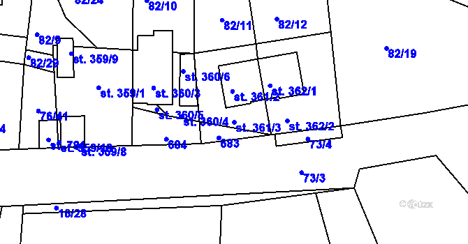 Parcela st. 361/3 v KÚ Hostomice nad Bílinou, Katastrální mapa