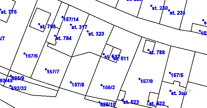 Parcela st. 512 v KÚ Hostomice nad Bílinou, Katastrální mapa
