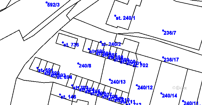 Parcela st. 697 v KÚ Hostomice nad Bílinou, Katastrální mapa