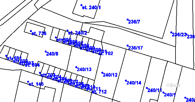 Parcela st. 702 v KÚ Hostomice nad Bílinou, Katastrální mapa