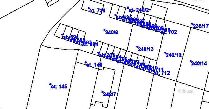 Parcela st. 704 v KÚ Hostomice nad Bílinou, Katastrální mapa