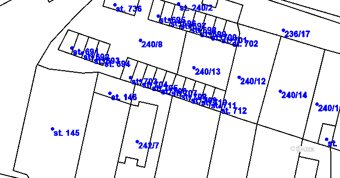 Parcela st. 707 v KÚ Hostomice nad Bílinou, Katastrální mapa