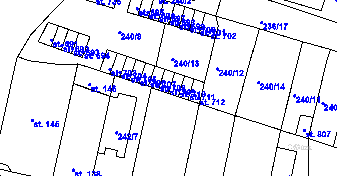 Parcela st. 709 v KÚ Hostomice nad Bílinou, Katastrální mapa
