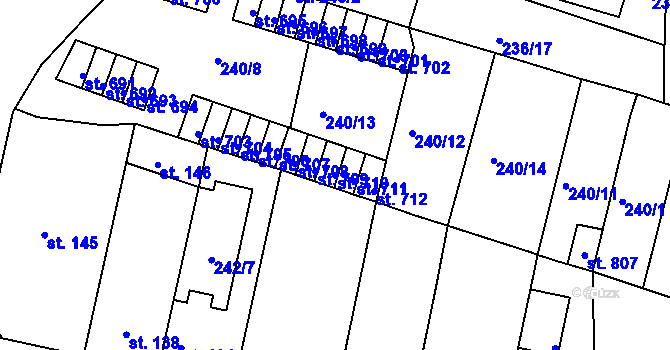Parcela st. 710 v KÚ Hostomice nad Bílinou, Katastrální mapa