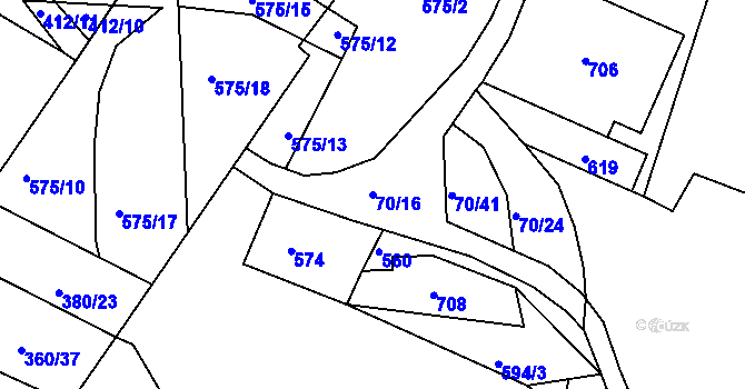 Parcela st. 70/16 v KÚ Hostomice nad Bílinou, Katastrální mapa