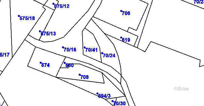 Parcela st. 70/24 v KÚ Hostomice nad Bílinou, Katastrální mapa