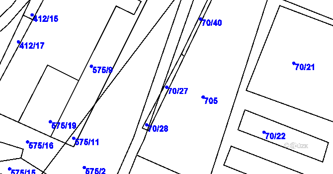 Parcela st. 70/27 v KÚ Hostomice nad Bílinou, Katastrální mapa