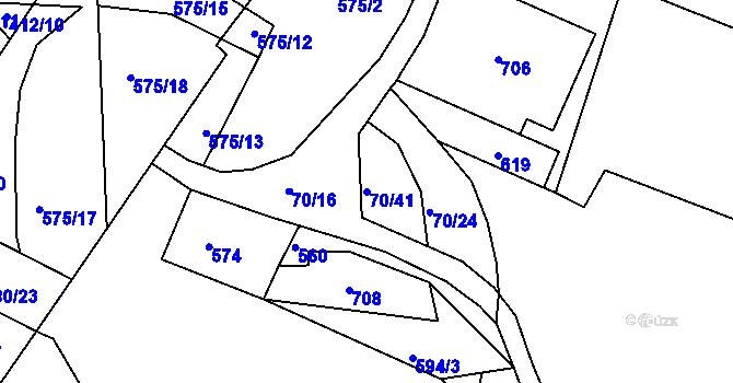 Parcela st. 70/41 v KÚ Hostomice nad Bílinou, Katastrální mapa