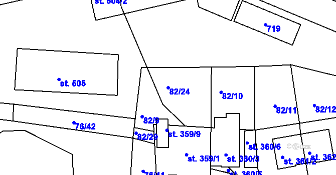 Parcela st. 82/24 v KÚ Hostomice nad Bílinou, Katastrální mapa