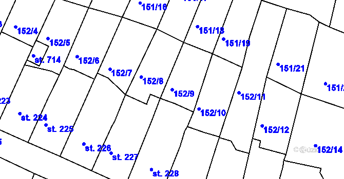 Parcela st. 152/9 v KÚ Hostomice nad Bílinou, Katastrální mapa