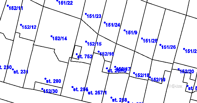 Parcela st. 152/16 v KÚ Hostomice nad Bílinou, Katastrální mapa