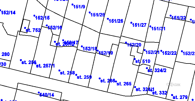 Parcela st. 152/19 v KÚ Hostomice nad Bílinou, Katastrální mapa