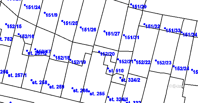 Parcela st. 152/20 v KÚ Hostomice nad Bílinou, Katastrální mapa