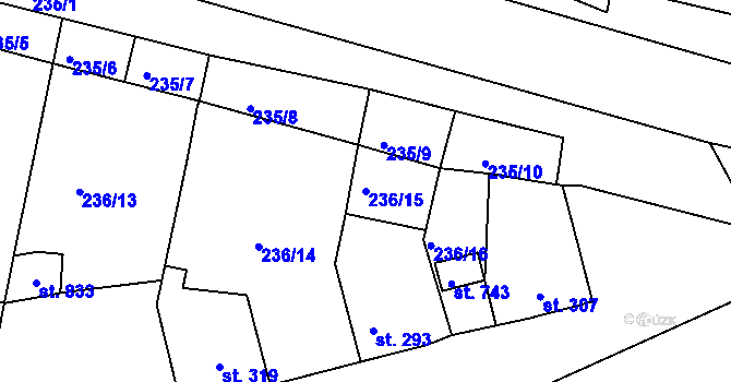 Parcela st. 236/15 v KÚ Hostomice nad Bílinou, Katastrální mapa