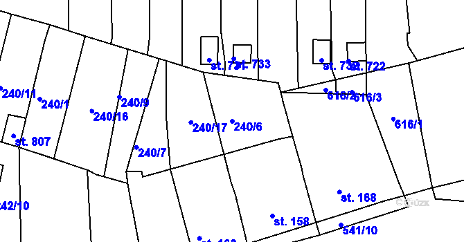 Parcela st. 240/6 v KÚ Hostomice nad Bílinou, Katastrální mapa