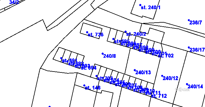 Parcela st. 240/8 v KÚ Hostomice nad Bílinou, Katastrální mapa