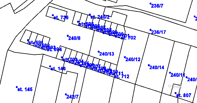 Parcela st. 240/13 v KÚ Hostomice nad Bílinou, Katastrální mapa