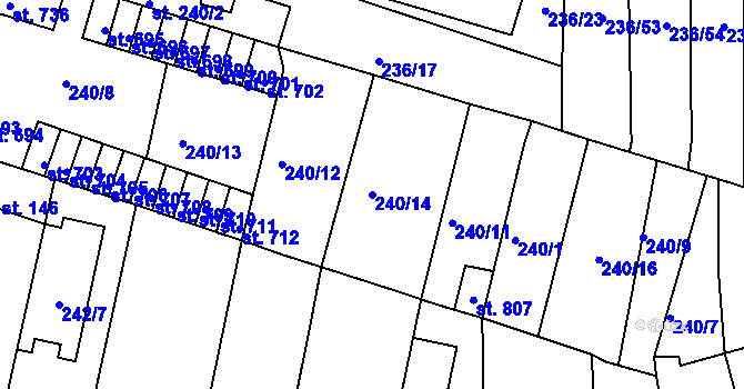 Parcela st. 240/14 v KÚ Hostomice nad Bílinou, Katastrální mapa