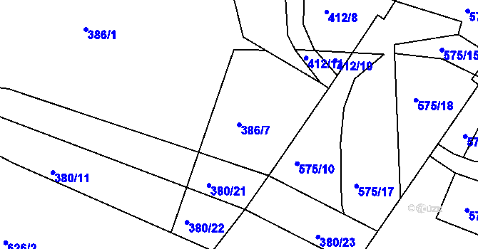 Parcela st. 386/7 v KÚ Hostomice nad Bílinou, Katastrální mapa