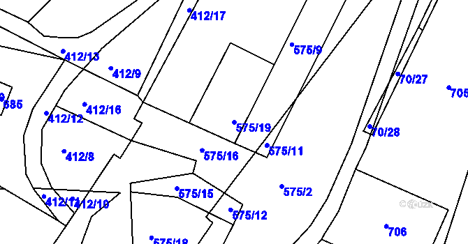 Parcela st. 575/19 v KÚ Hostomice nad Bílinou, Katastrální mapa