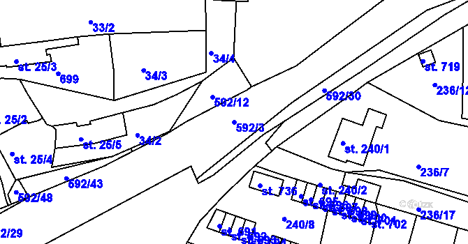 Parcela st. 592/3 v KÚ Hostomice nad Bílinou, Katastrální mapa