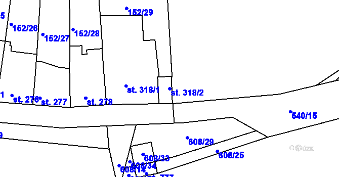 Parcela st. 318/2 v KÚ Hostomice nad Bílinou, Katastrální mapa