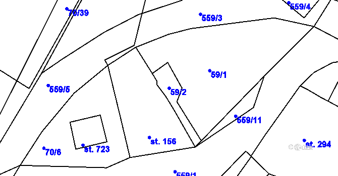 Parcela st. 59/2 v KÚ Hostomice nad Bílinou, Katastrální mapa