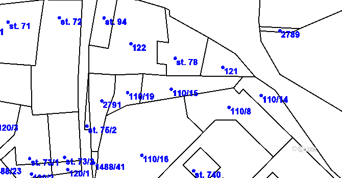 Parcela st. 110/15 v KÚ Hostouň u Prahy, Katastrální mapa