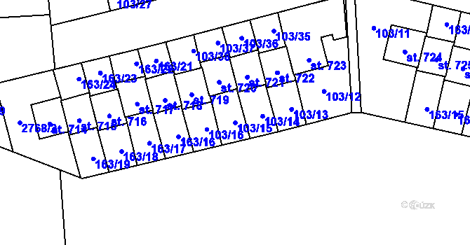 Parcela st. 103/15 v KÚ Hostouň u Prahy, Katastrální mapa