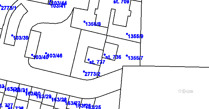 Parcela st. 736 v KÚ Hostouň u Prahy, Katastrální mapa