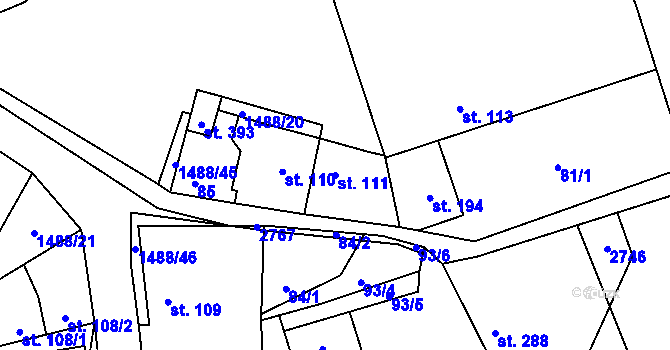 Parcela st. 111 v KÚ Hostouň u Prahy, Katastrální mapa